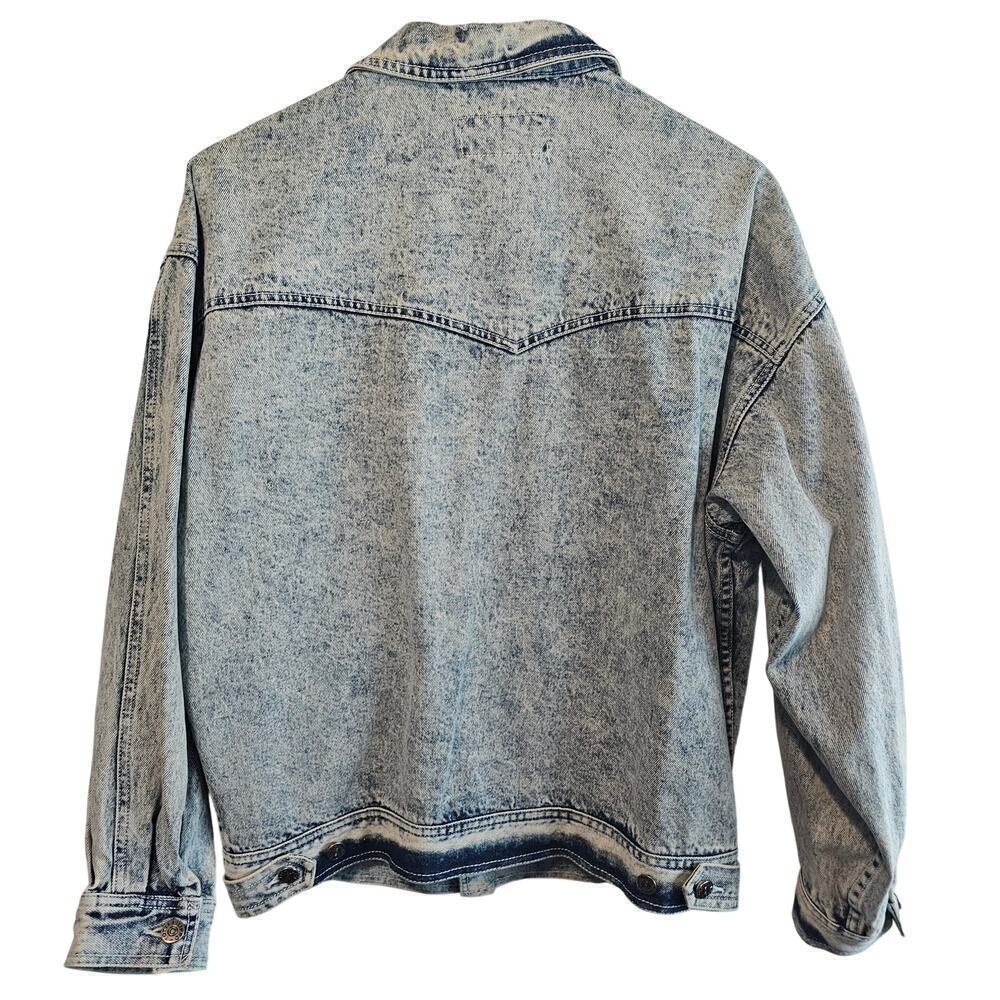 Vintage Denim Jacket Womens Large Blue Acid Wash Retro Glam Rock Oversized Punk - Picture 2 of 10